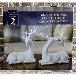 Modern Deer Holiday Decorative, Set of 2, White